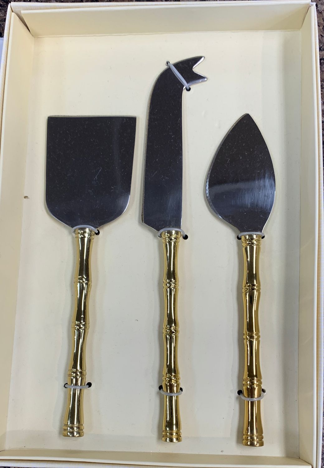 Set of 3 Gold Bamboo Cheese Knives in GB
