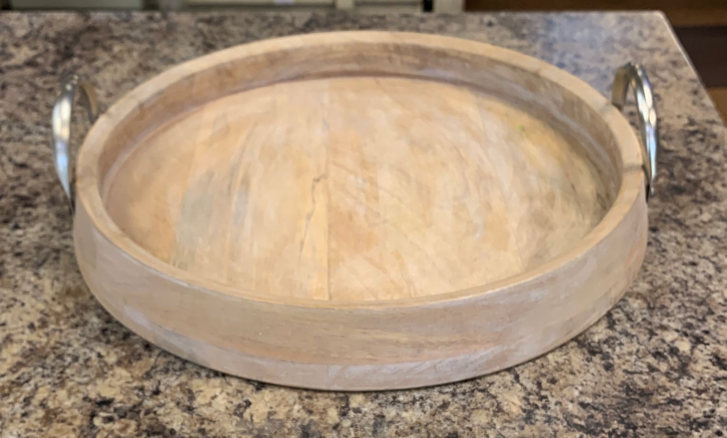 Wooden Tray with Silver Handles 