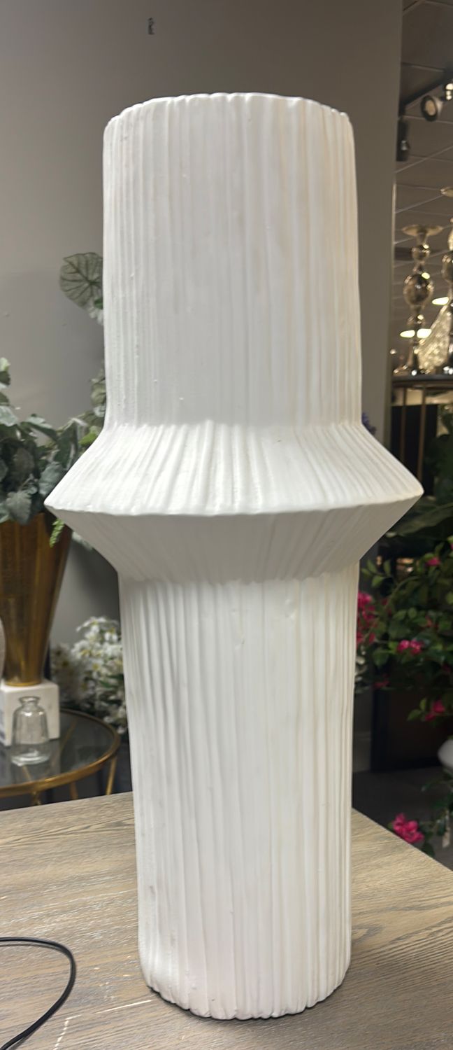TALL WHITE RIDGED VASE