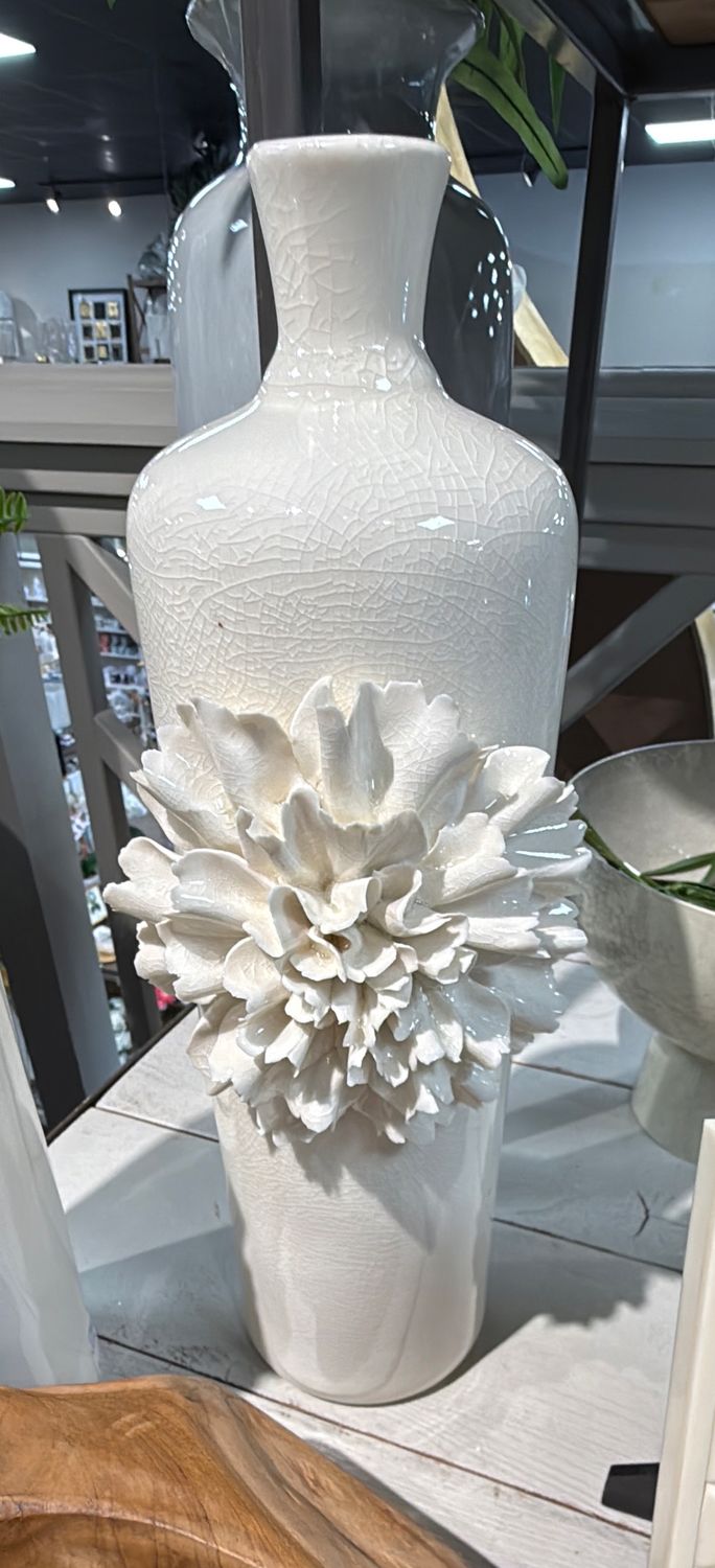 White Ceramic Vase W Carnation