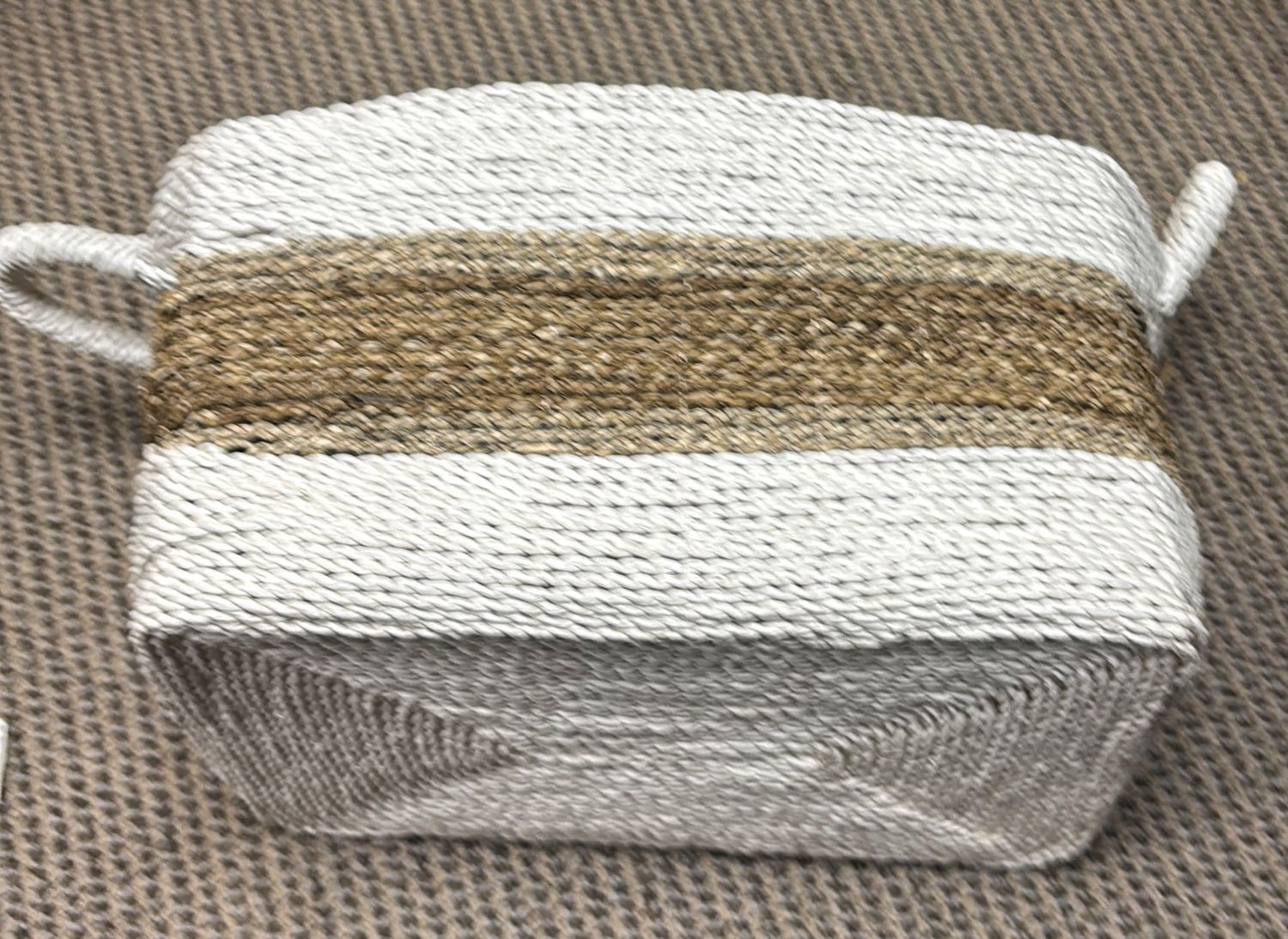 TAN AND WHITE RECTANGLE SEAGRASS BASKET
