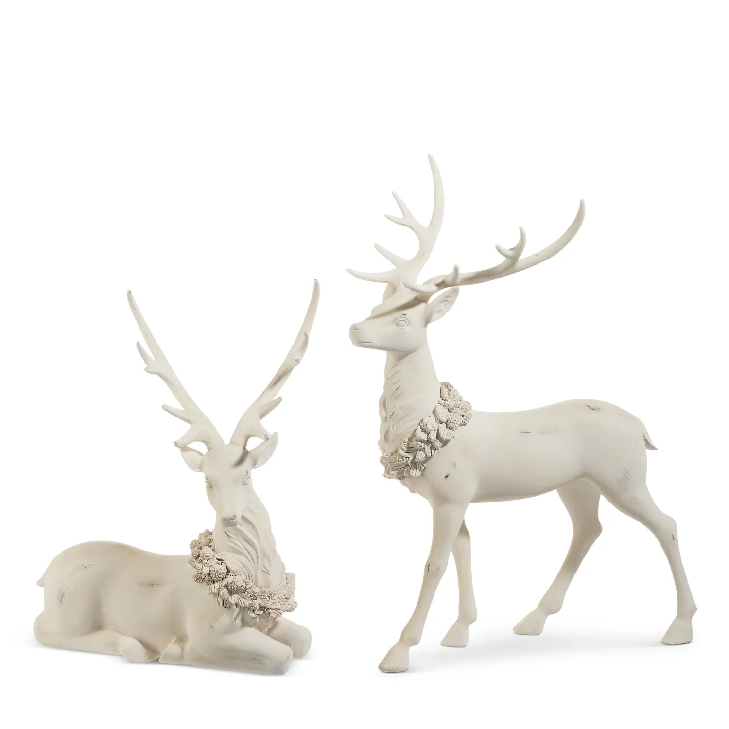 18" White Deer with Holly Wreath