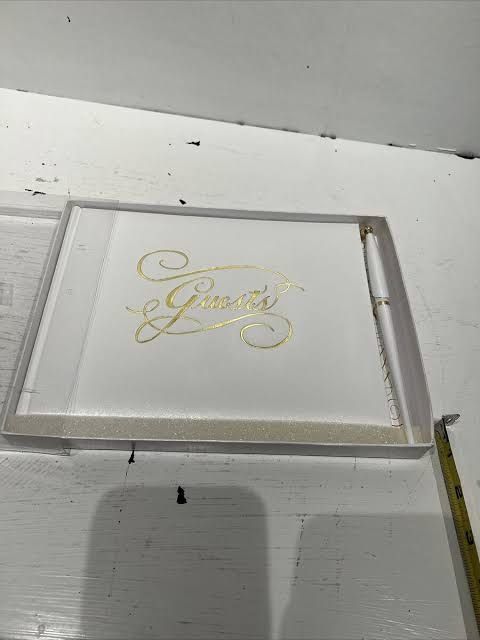 WHITE GUEST BOOK WITH GOLD LETTERING