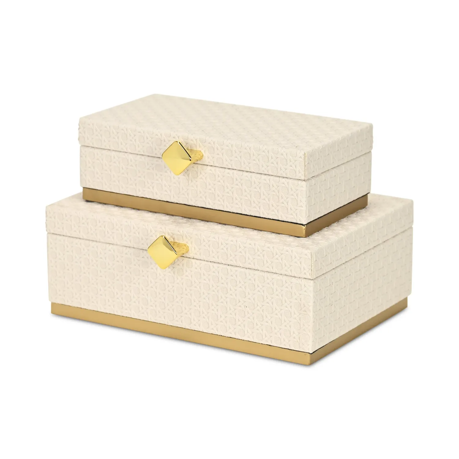 WHITE VINYL FAUX RATTAN RECTANGLE BOX - LARGE