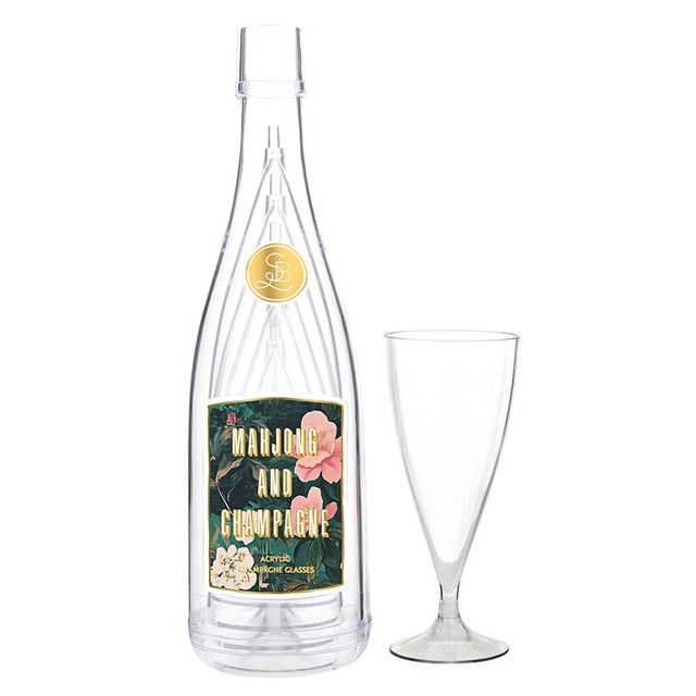 Acrylic Champagne Bottle + Glasses - Mahjong and Champagne