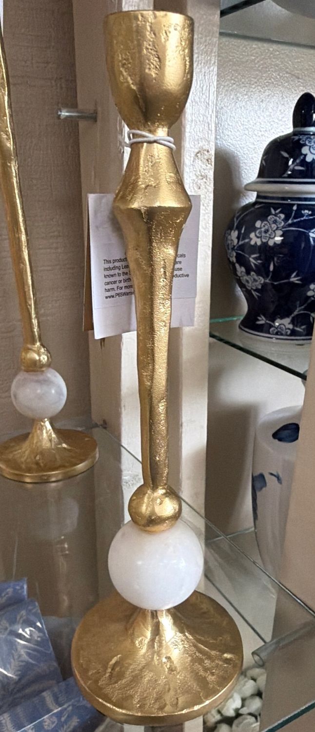 Gold Aluminum Taper Candle Holder with Round Accent-SMALL
