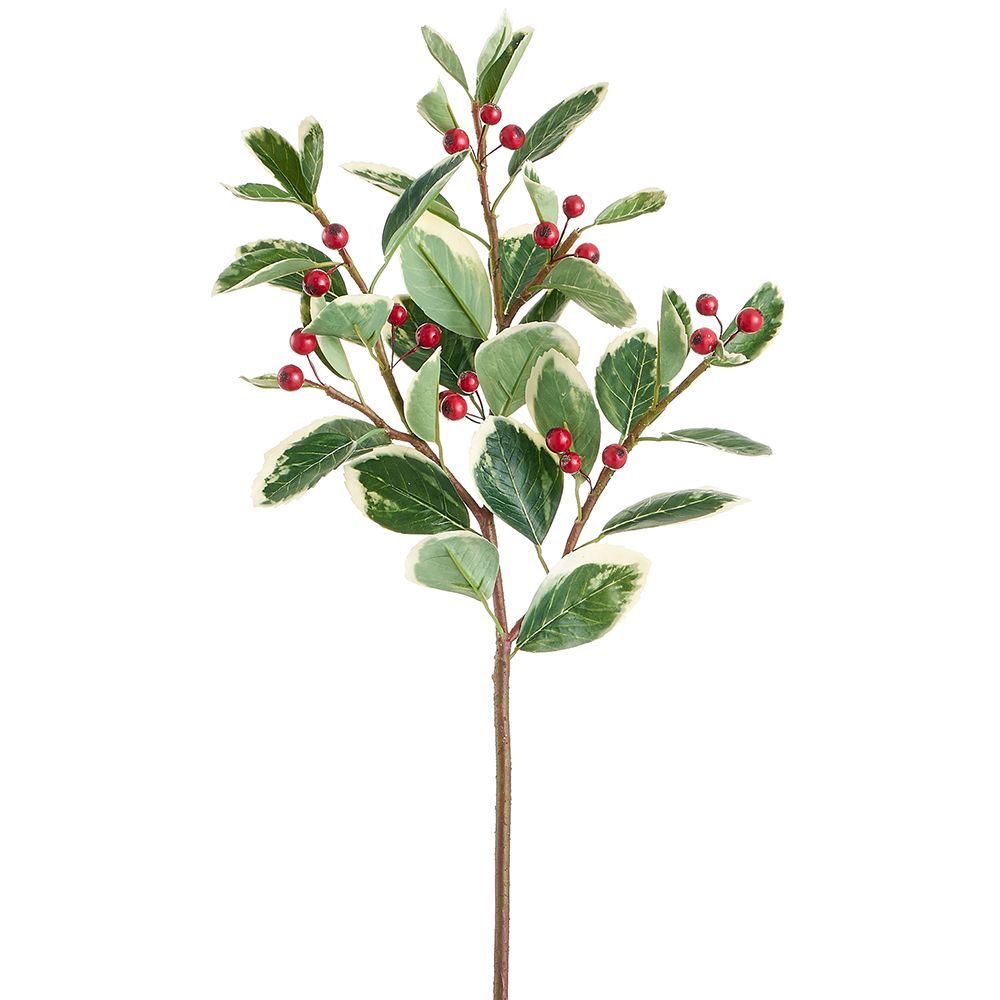 26" Berry Leaf Spray Variegated / Red