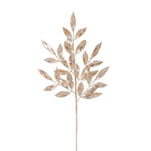 25" Champange Glitter Leaf Spray