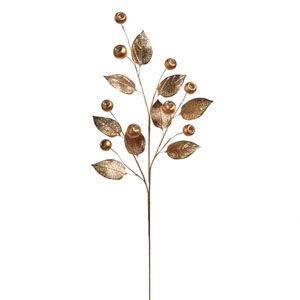 31" Gold Metallic Leaf and Pods Spray