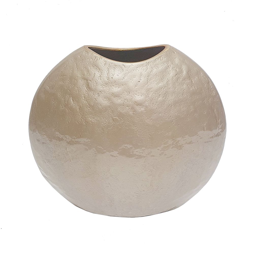 Round Aluminum Vase with Textured Champagne Gold Finish