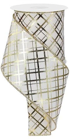 4"X10YD METALLIC THICK/THIN DIAGONAL-IVORY/GOLD RIBBON