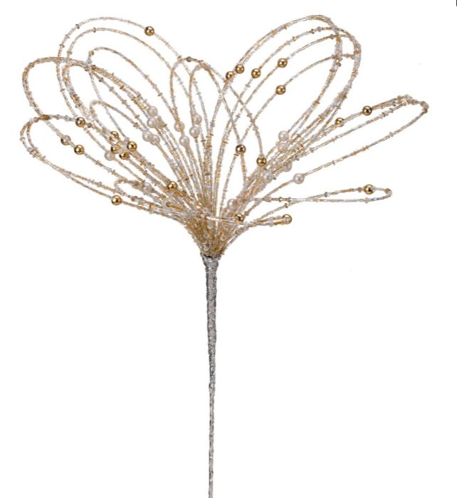 20" Glass Beaded Loop Starburst Spray Gold w/ Pearls