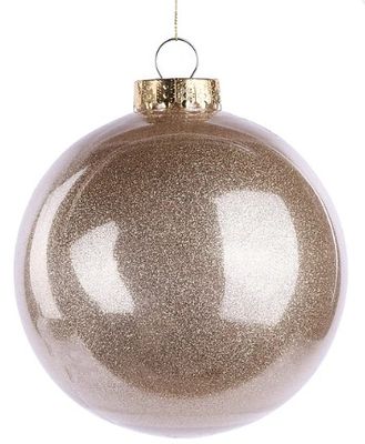150MM DIA LACQUER LOOK GLITTER BALL ORNAMENT-CHAMPAGNE