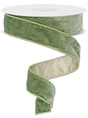 1.5"X10YD DELUXE VELVET/SATIN BACKING-SAGE GREEN RIBBON