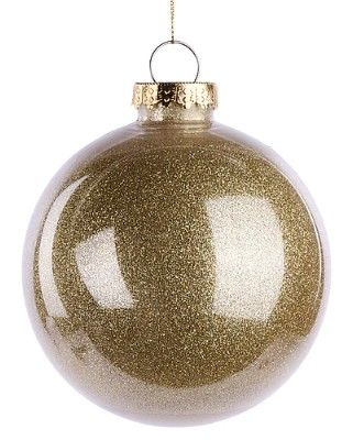 120MM DIA LACQUER LOOK GLITTER BALL ORNAMENT-GOLD