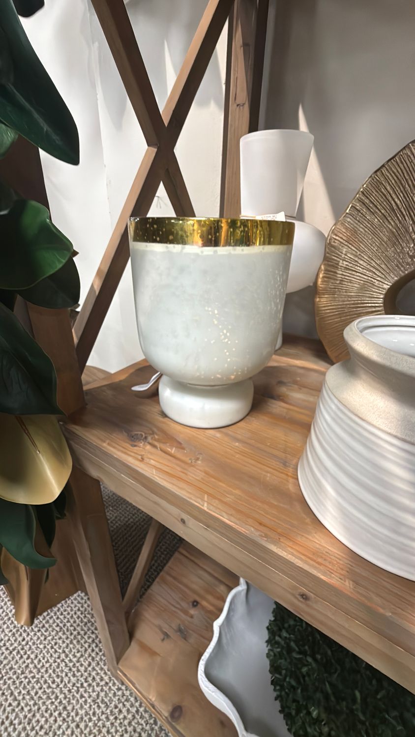 WHITE VASE WITH GOLD RIM