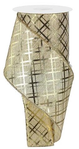 4"X10YD METALLIC THICK/THIN DIAGONAL-GOLD RIBBON