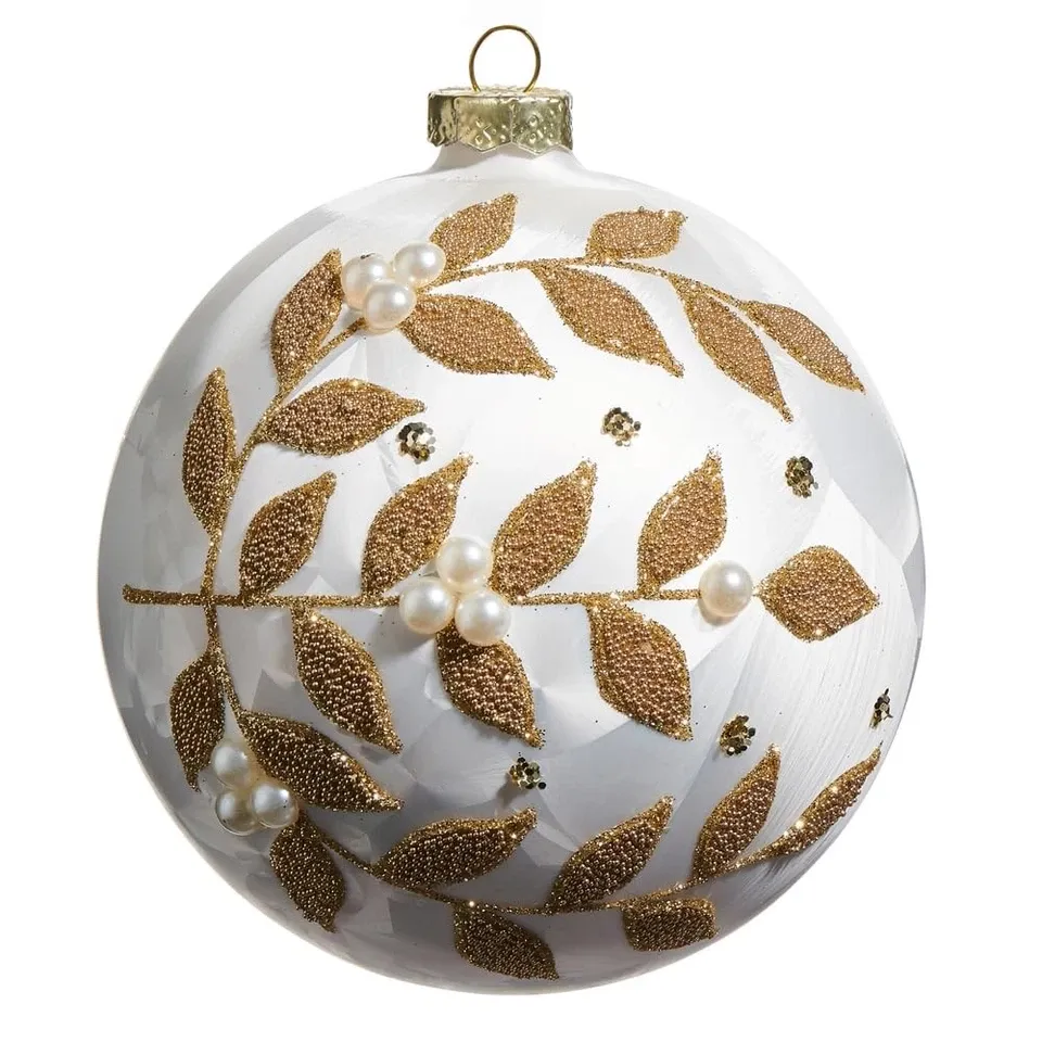 5" Beaded Vine Pattern Frosted Ball Ornament