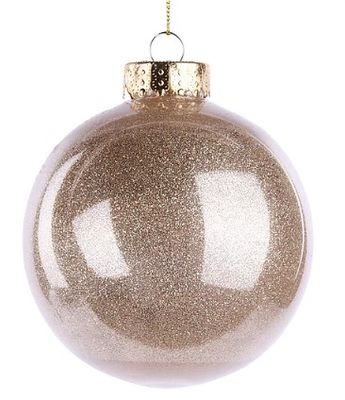 100MM DIA LACQUER LOOK GLITTER BALL ORNAMENT-CHAMPAGNE