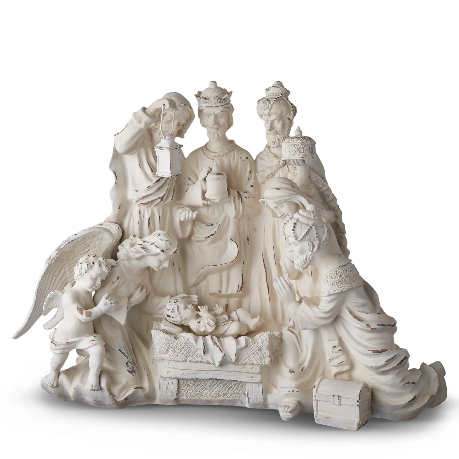 27.75" Distressed White Nativity