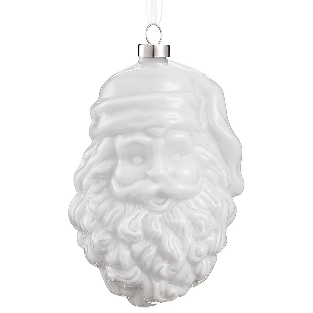 5" GLASS SANTA ORNAMENT CR/AT