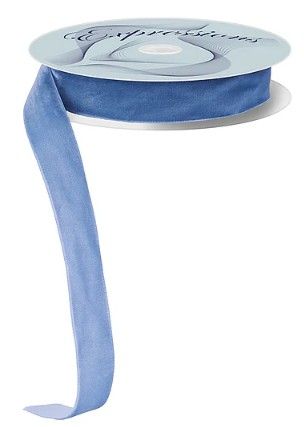 7/8"X10YD WOVEN VELVET-SMOKE BLUE, UNWIRED RIBBON