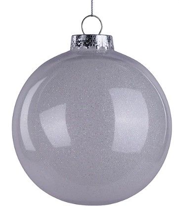 150MM DIA LACQUER LOOK GLITTER BALL ORNAMENT-WHITE