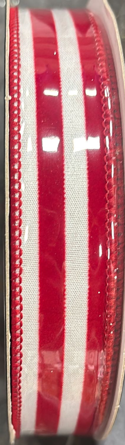 SUGAR STRIPES RED AND WHITE RIBBON 1" X 10YD