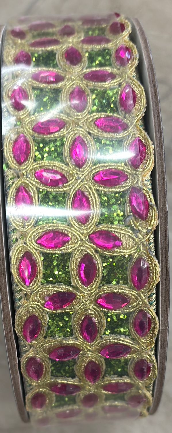 SPARKLING STARS PINK AND LIME RIBBON 1.5" X 5YD
