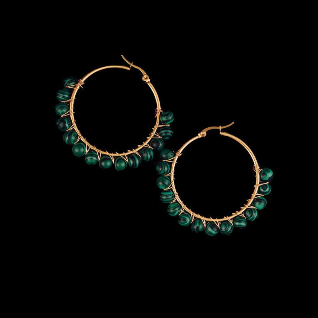 STEWARD &amp; JAMES - AL MALACHITE HOOP EARRINGS