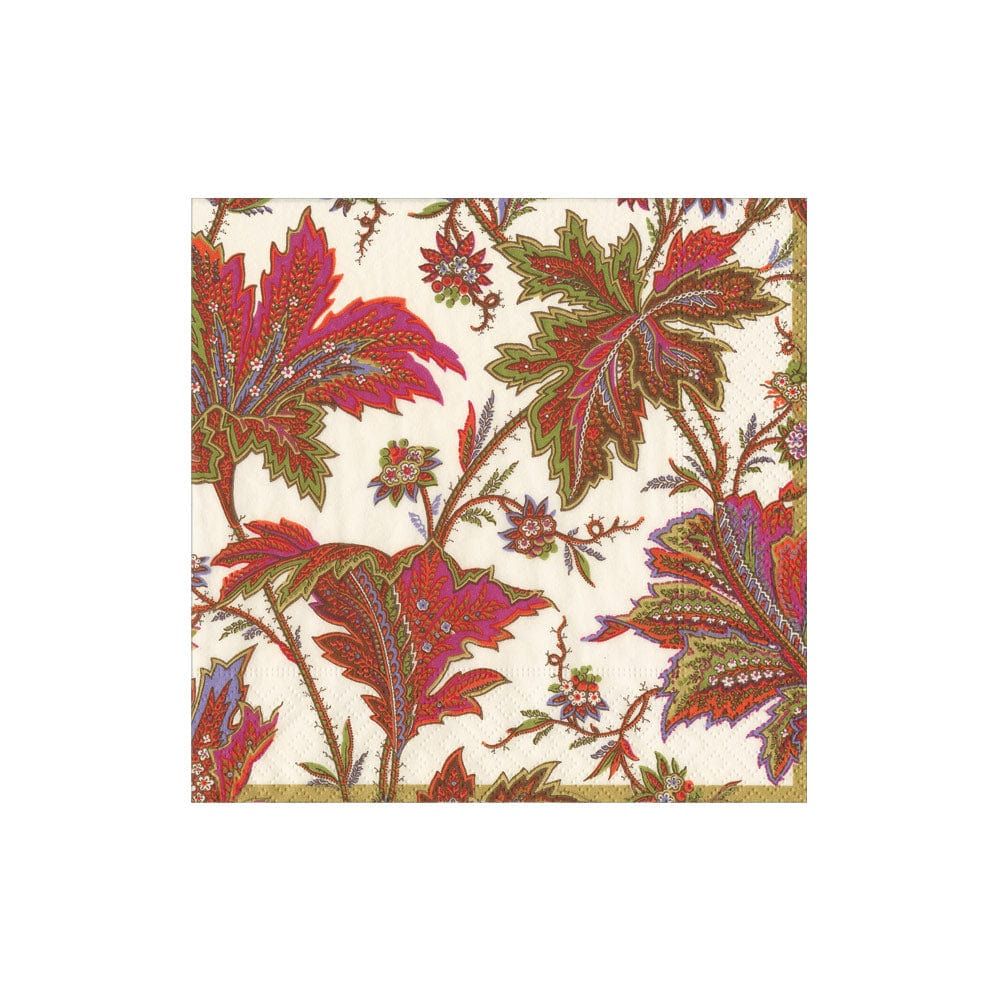 IVORY PAISLEY LEAVES COCKTAIL NAPKIN