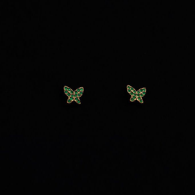STEWARD &amp; JAMES - MICRO BUTTERFLY STUDS - EMERALD