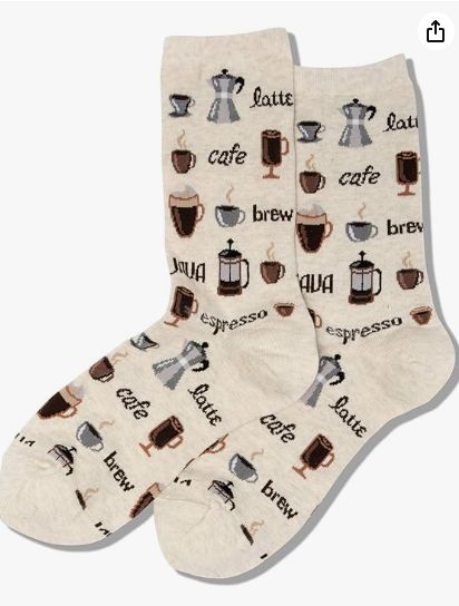 Wholesale Hot Sox Women's Fun Food &amp; Drink Novelty Crew Socks (1-Pair) 4-10 Coffee (Natural Melange)