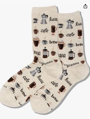 Wholesale Hot Sox Women's Fun Food &amp; Drink Novelty Crew Socks (1-Pair) 4-10 Coffee (Natural Melange)
