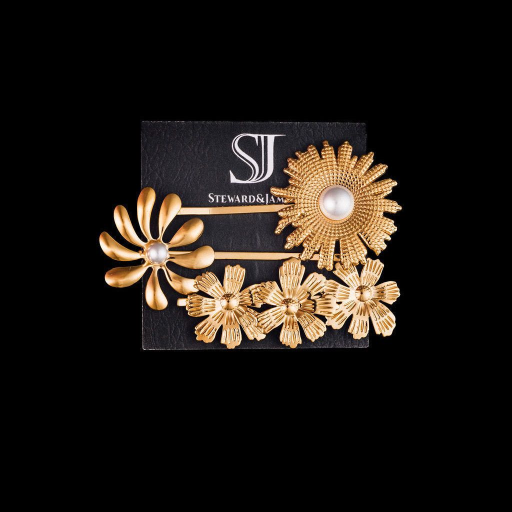 STEWARD &amp; JAMES - FLORAL HAIR PINS - FLOWER POWER