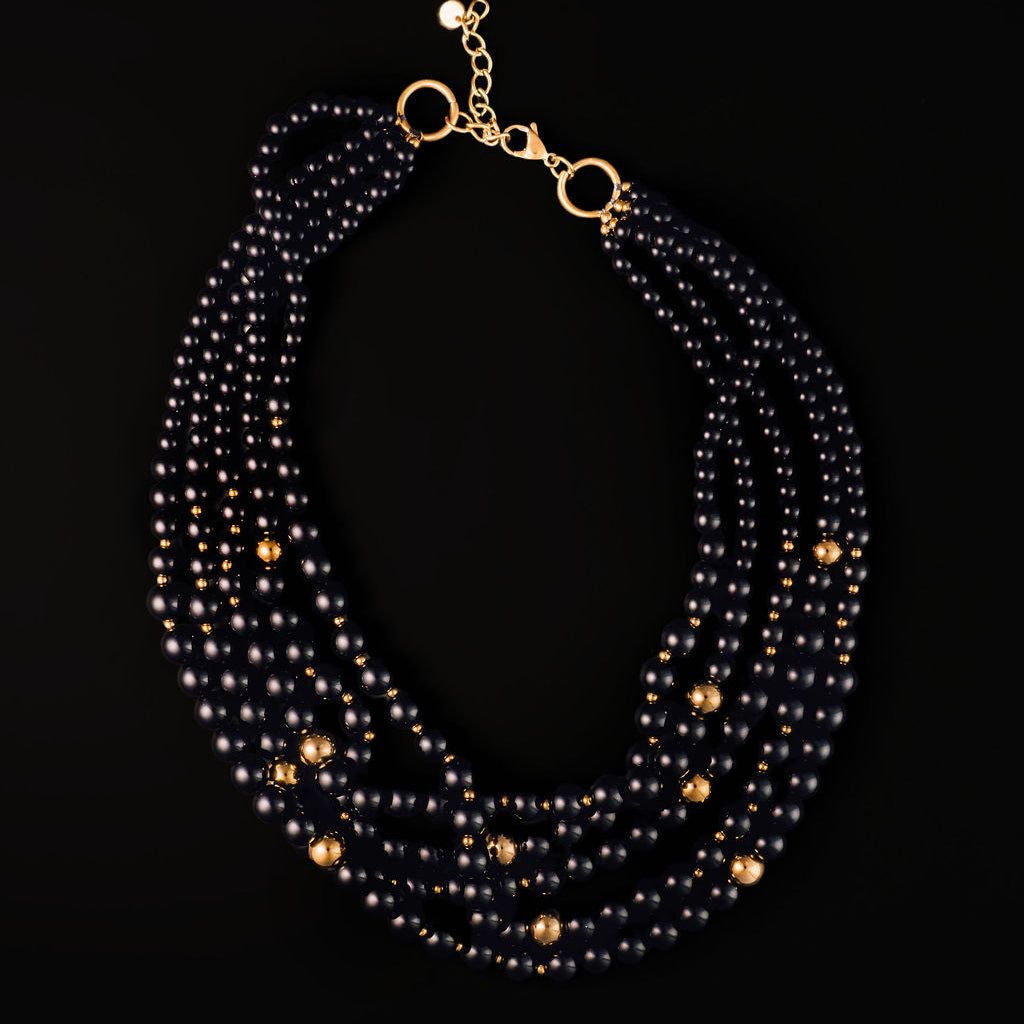 STEWARD &amp; JAMES - LINEUP LAYERED BEADED NECKLACE - BLACK