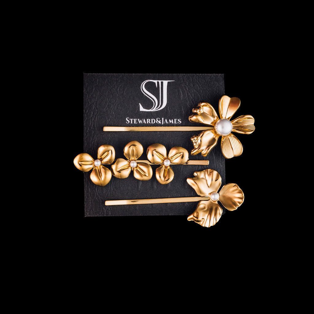 STEWARD &amp; JAMES - FLORAL HAIR PINS - PRIMROSE PRETTIES