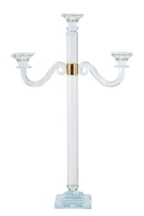 15x4.5x24.5" CLEAR GLASS 3-ARM TAPER CANDLE HOLDER W/ METALLIC GOLD ACCENT