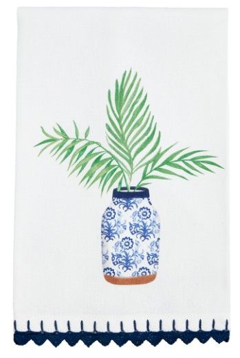 PALM PLANT BLUE TRIM TOWEL