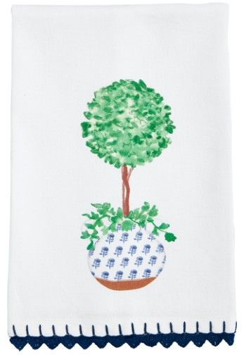 TOPIARY PLANT BLUE TRIM TOWEL