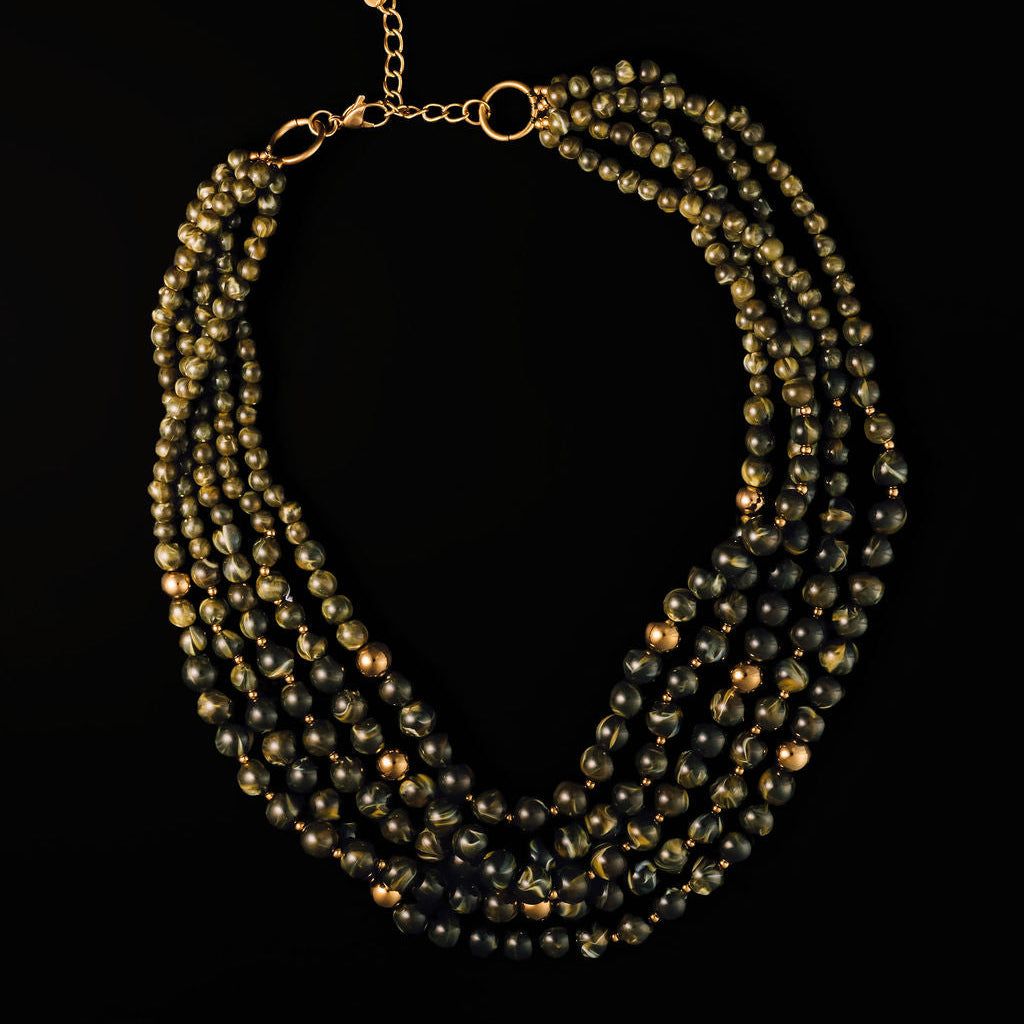 STEWARD &amp; JAMES - LINEUP LAYERED BEADED NECKLACE - OLIVE