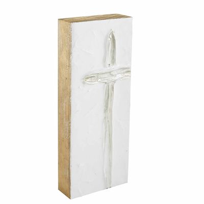 TALL SILVER CROSS PLAQUE