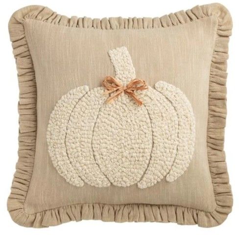 SQUARE WHT EMB PUMPKIN PILLOW