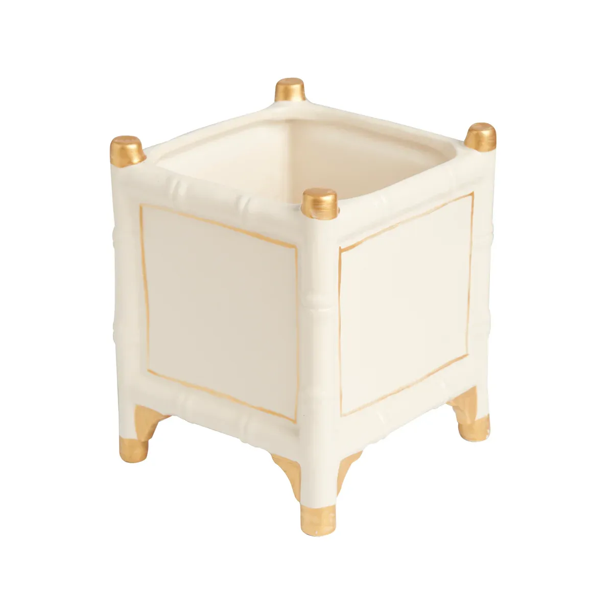 CACHEPOT SMALL BAMBOO GOLD/WHITE