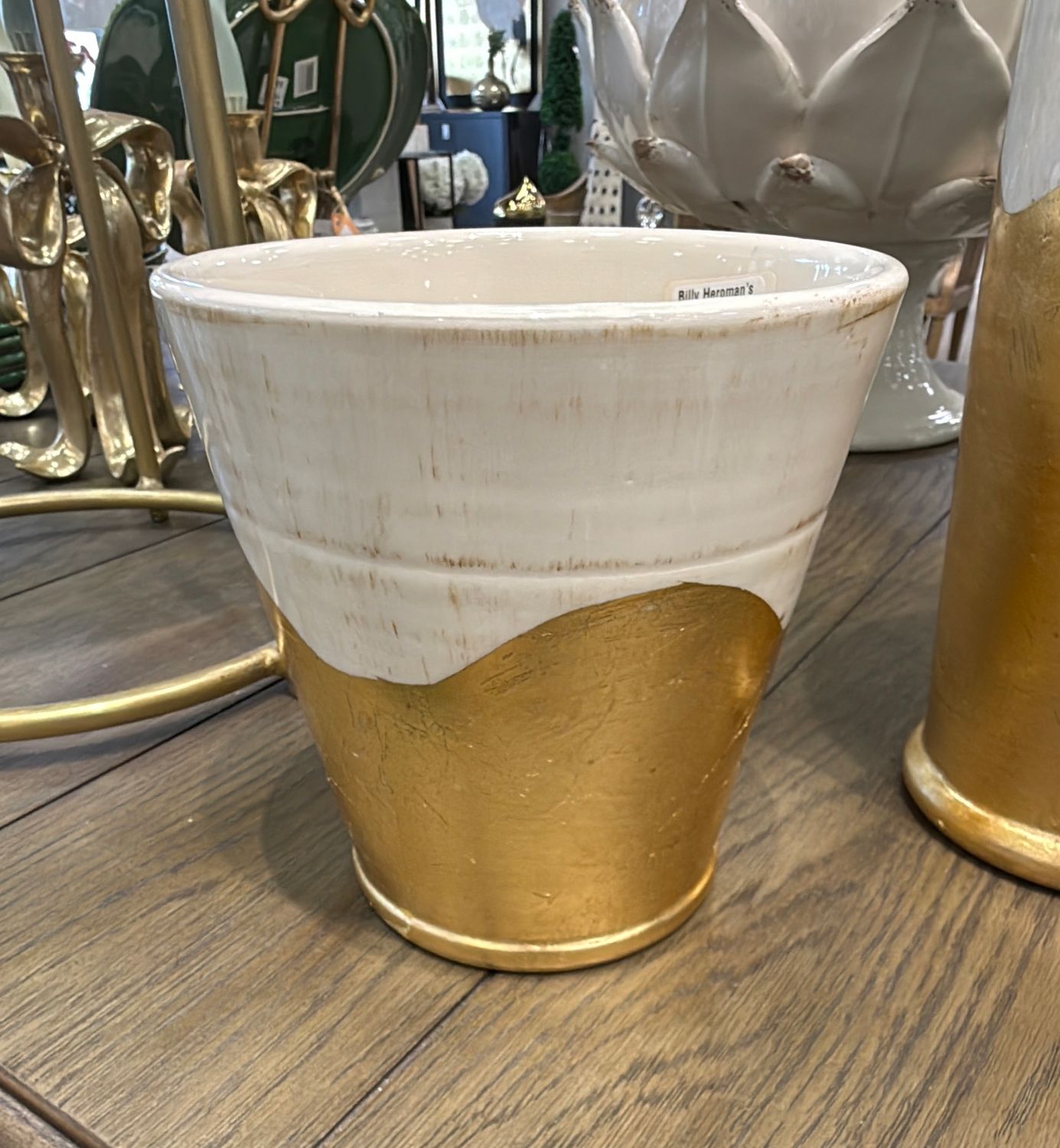 Cachepot Gold/White Wave Bottom