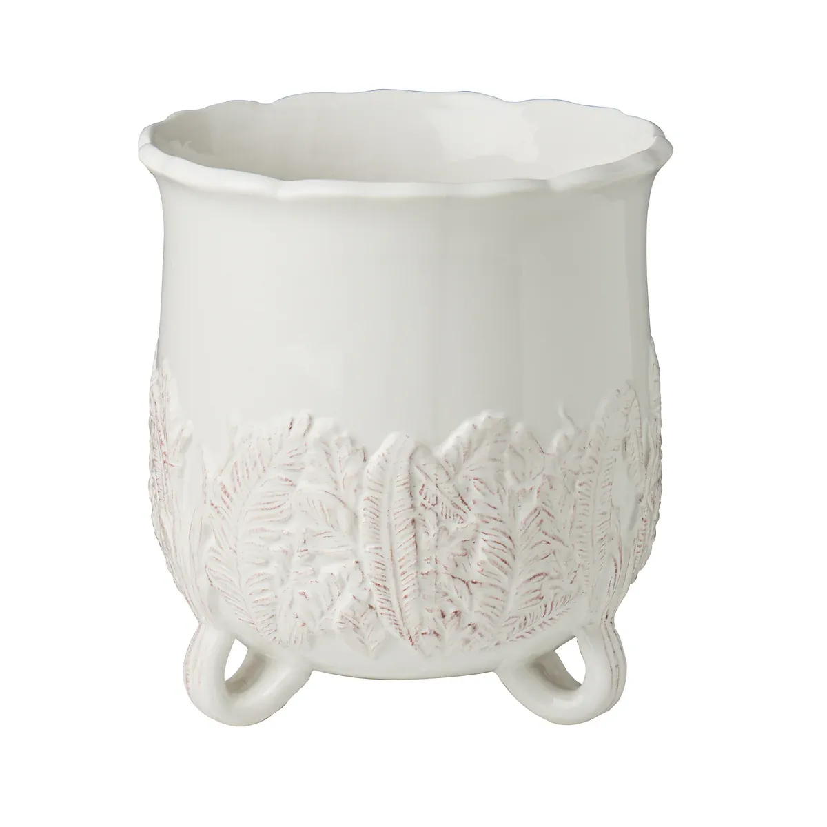 CACHEPOT WHITE WITH LEAVES