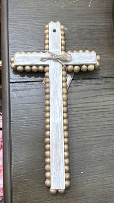 MED GOLD BEADED CROSS SITTER