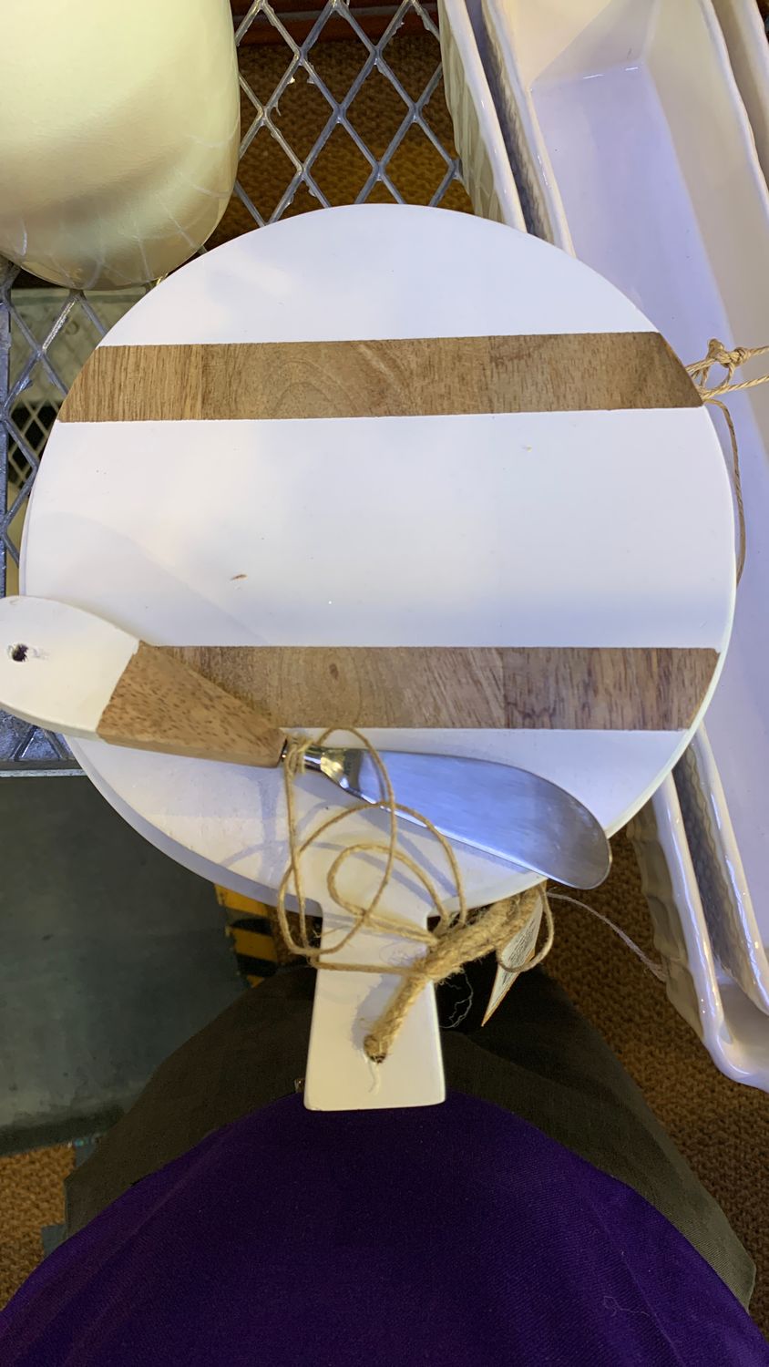 Cheese Server Round White Wood