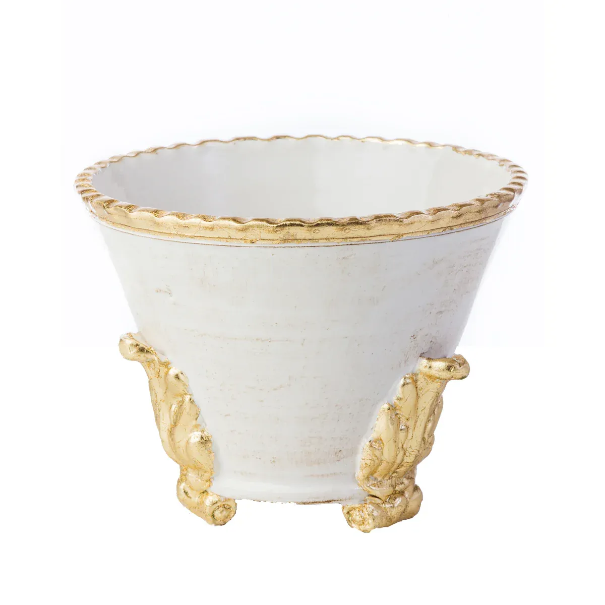 CACHEPOT SMALL WHITE/GOLD ACANTHUS