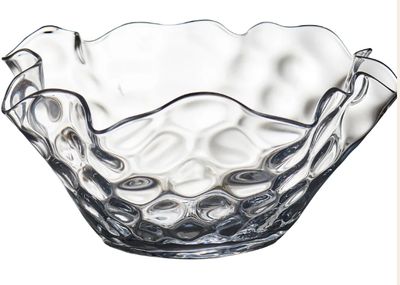 LARGE CLEAR DIMPLED BOWL WITH WAVY TOP